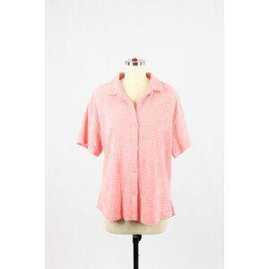 VINTAGE HAVANA Pink Cotton Blend Terry Jacquard Short Sleeve Shirt, Size M